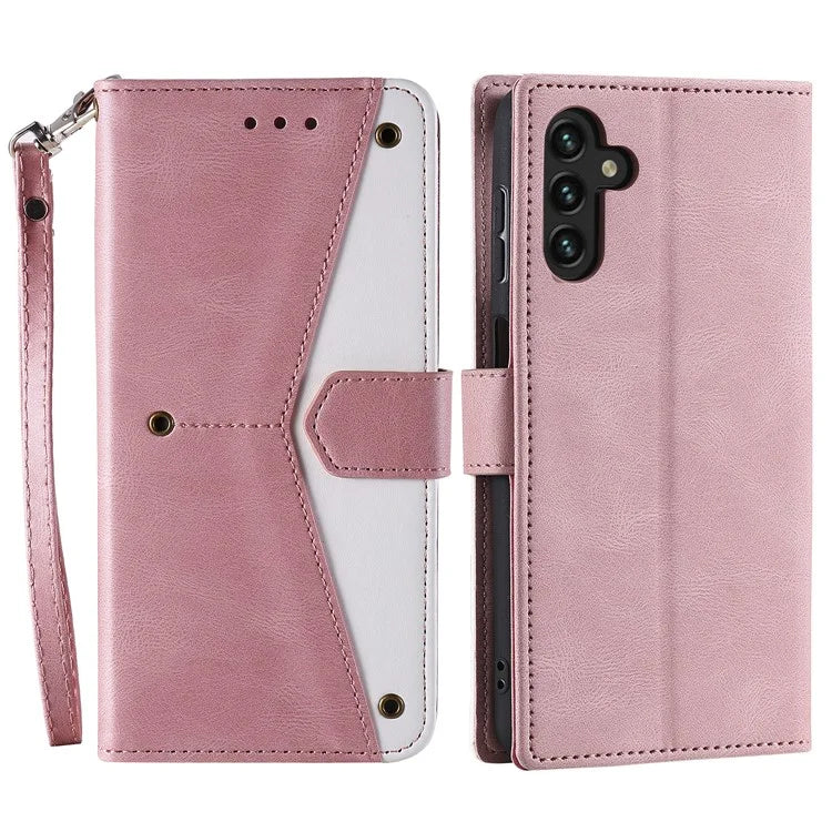For Samsung Galaxy A16 5G Leather Case Splicing Stitching Wallet Stand Phone Cover with Strap