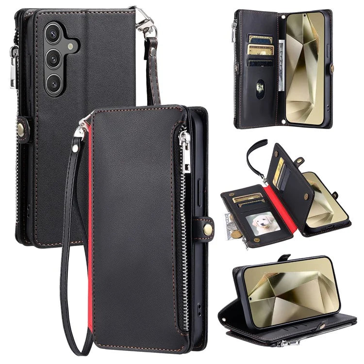 015 Style For Samsung Galaxy A16 5G Case TPU+PU Leather Wallet Phone Cover with Straps