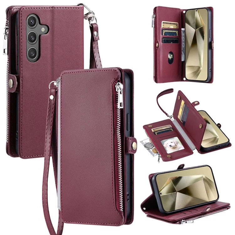 015 Style For Samsung Galaxy A16 5G Case TPU+PU Leather Wallet Phone Cover with Straps
