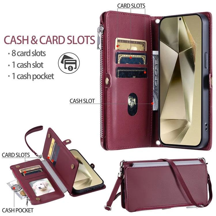 015 Style For Samsung Galaxy A16 5G Case TPU+PU Leather Wallet Phone Cover with Straps