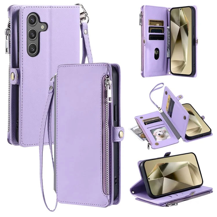 015 Style For Samsung Galaxy A16 5G Case TPU+PU Leather Wallet Phone Cover with Straps