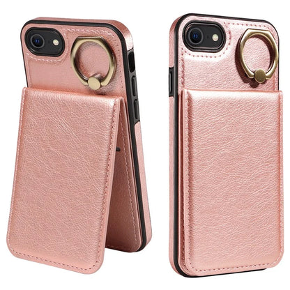 004 For iPhone SE (2022) / SE (2020) / iPhone 8 / 7 Case Leather+TPU Phone Cover with Card Holder and Ring Kickstand