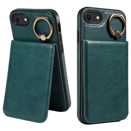 004 For iPhone SE (2022) / SE (2020) / iPhone 8 / 7 Case Leather+TPU Phone Cover with Card Holder and Ring Kickstand
