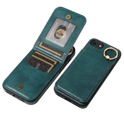 004 For iPhone SE (2022) / SE (2020) / iPhone 8 / 7 Case Leather+TPU Phone Cover with Card Holder and Ring Kickstand