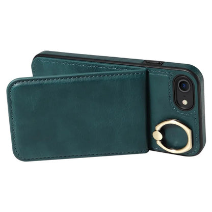004 For iPhone SE (2022) / SE (2020) / iPhone 8 / 7 Case Leather+TPU Phone Cover with Card Holder and Ring Kickstand