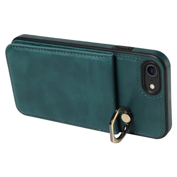 004 For iPhone SE (2022) / SE (2020) / iPhone 8 / 7 Case Leather+TPU Phone Cover with Card Holder and Ring Kickstand