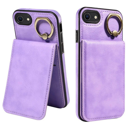 004 For iPhone SE (2022) / SE (2020) / iPhone 8 / 7 Case Leather+TPU Phone Cover with Card Holder and Ring Kickstand