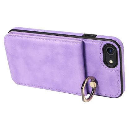 004 For iPhone SE (2022) / SE (2020) / iPhone 8 / 7 Case Leather+TPU Phone Cover with Card Holder and Ring Kickstand