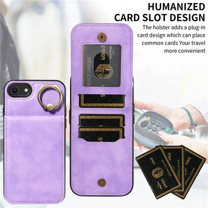 004 For iPhone SE (2022) / SE (2020) / iPhone 8 / 7 Case Leather+TPU Phone Cover with Card Holder and Ring Kickstand