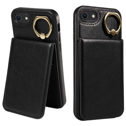 004 For iPhone SE (2022) / SE (2020) / iPhone 8 / 7 Case Leather+TPU Phone Cover with Card Holder and Ring Kickstand