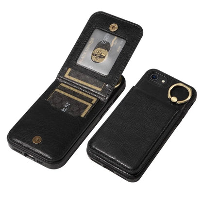 004 For iPhone SE (2022) / SE (2020) / iPhone 8 / 7 Case Leather+TPU Phone Cover with Card Holder and Ring Kickstand