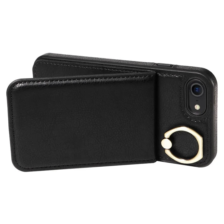004 For iPhone SE (2022) / SE (2020) / iPhone 8 / 7 Case Leather+TPU Phone Cover with Card Holder and Ring Kickstand