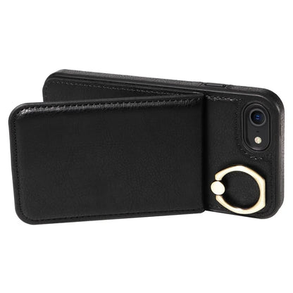 004 For iPhone SE (2022) / SE (2020) / iPhone 8 / 7 Case Leather+TPU Phone Cover with Card Holder and Ring Kickstand