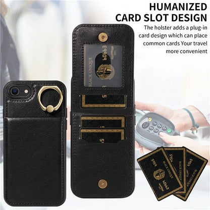 004 For iPhone SE (2022) / SE (2020) / iPhone 8 / 7 Case Leather+TPU Phone Cover with Card Holder and Ring Kickstand