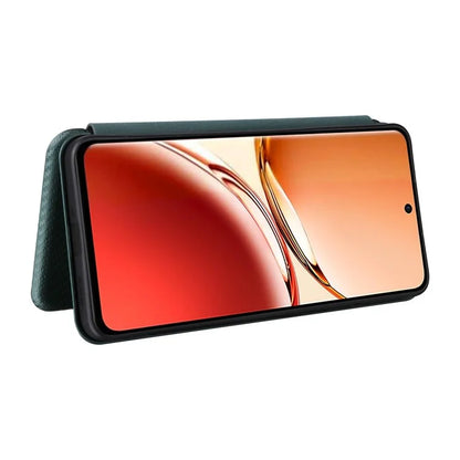 For Oppo Reno12 F 5G Case Carbon Fiber Texture Leather Phone Cover with Card Slot