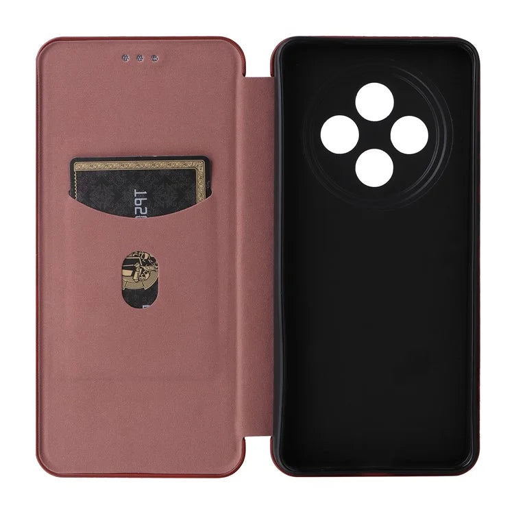 For Oppo Reno12 F 5G Case Carbon Fiber Texture Leather Phone Cover with Card Slot