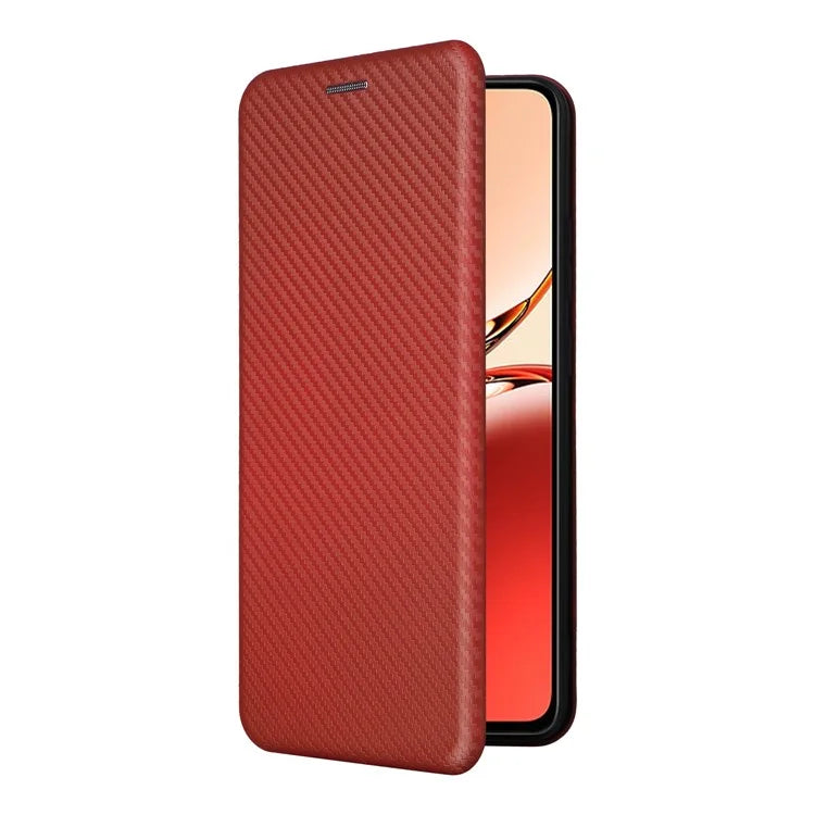 For Oppo Reno12 F 5G Case Carbon Fiber Texture Leather Phone Cover with Card Slot