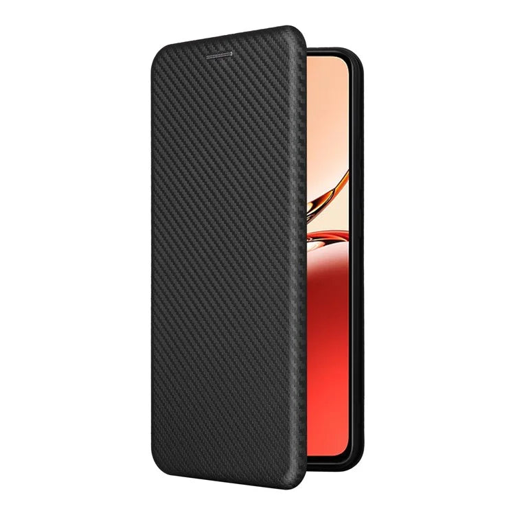 For Oppo Reno12 F 5G Case Carbon Fiber Texture Leather Phone Cover with Card Slot
