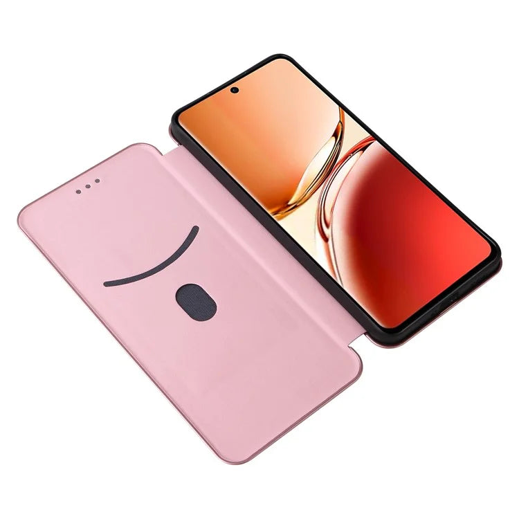 For Oppo Reno12 F 5G Case Carbon Fiber Texture Leather Phone Cover with Card Slot