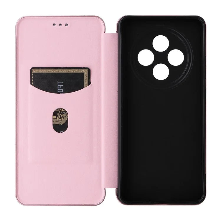 For Oppo Reno12 F 5G Case Carbon Fiber Texture Leather Phone Cover with Card Slot
