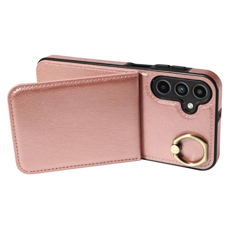 004 For Samsung Galaxy A15 5G Case Leather Litchi Texture Back Phone Cover Rotation Ring Holder