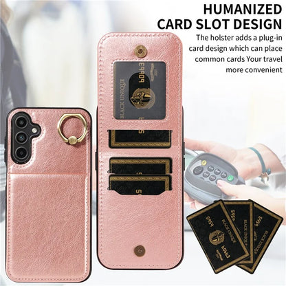 004 For Samsung Galaxy A15 5G Case Leather Litchi Texture Back Phone Cover Rotation Ring Holder