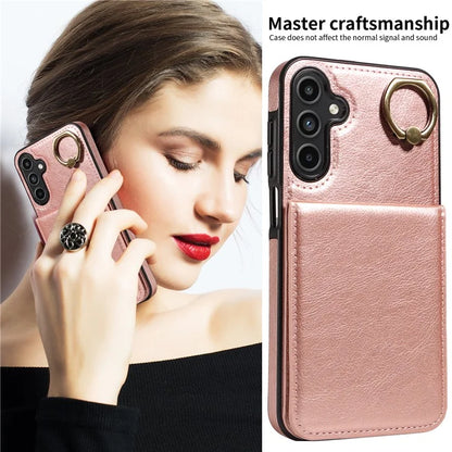 004 For Samsung Galaxy A15 5G Case Leather Litchi Texture Back Phone Cover Rotation Ring Holder