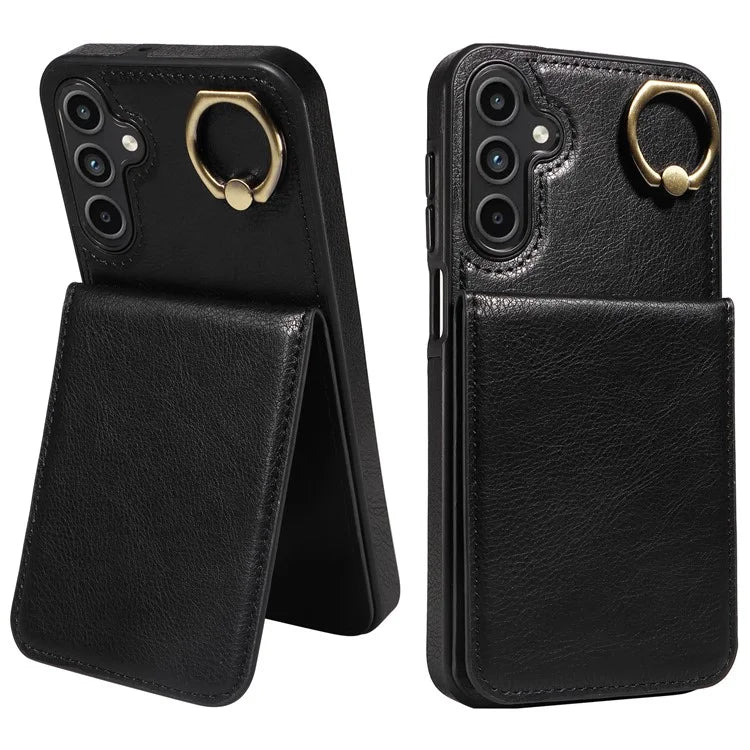 004 For Samsung Galaxy A15 5G Case Leather Litchi Texture Back Phone Cover Rotation Ring Holder