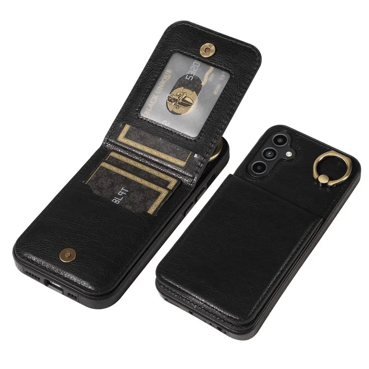 004 For Samsung Galaxy A15 5G Case Leather Litchi Texture Back Phone Cover Rotation Ring Holder