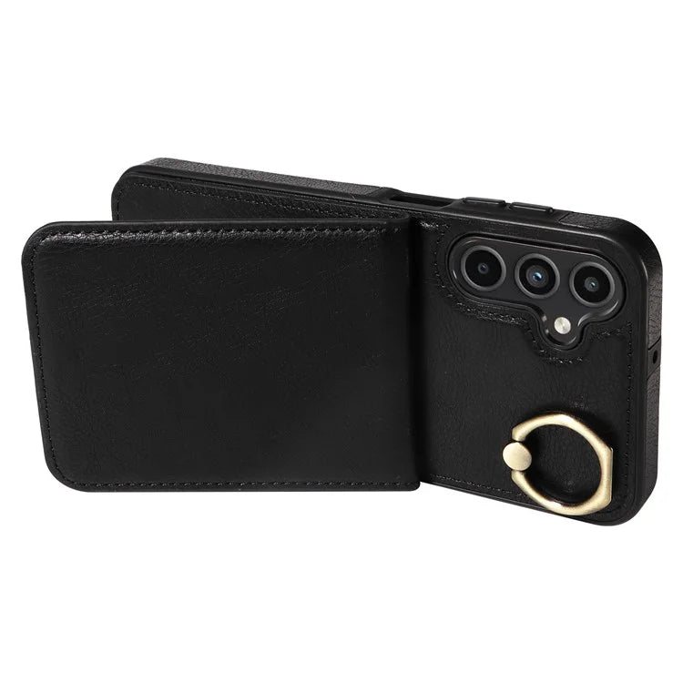 004 For Samsung Galaxy A15 5G Case Leather Litchi Texture Back Phone Cover Rotation Ring Holder