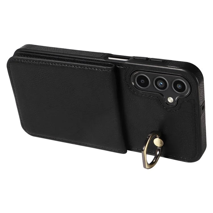 004 For Samsung Galaxy A15 5G Case Leather Litchi Texture Back Phone Cover Rotation Ring Holder