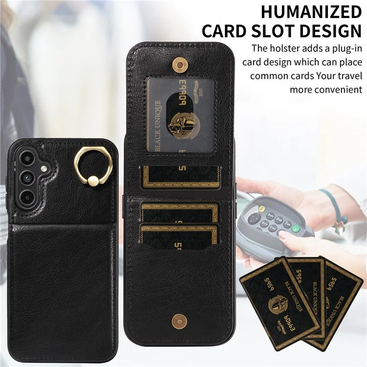 004 For Samsung Galaxy A15 5G Case Leather Litchi Texture Back Phone Cover Rotation Ring Holder