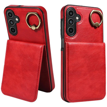 004 For Samsung Galaxy A15 5G Case Leather Litchi Texture Back Phone Cover Rotation Ring Holder