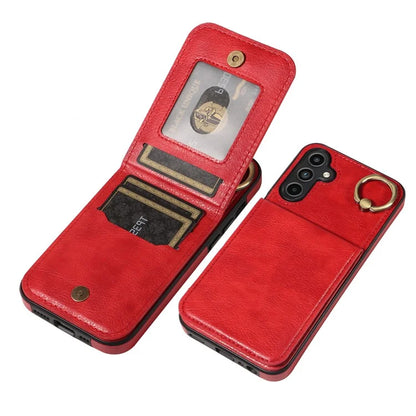 004 For Samsung Galaxy A15 5G Case Leather Litchi Texture Back Phone Cover Rotation Ring Holder