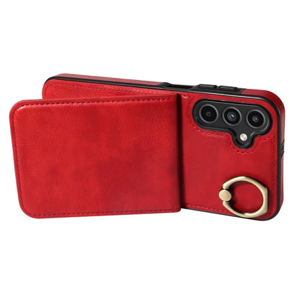 004 For Samsung Galaxy A15 5G Case Leather Litchi Texture Back Phone Cover Rotation Ring Holder