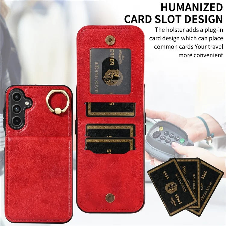 004 For Samsung Galaxy A15 5G Case Leather Litchi Texture Back Phone Cover Rotation Ring Holder