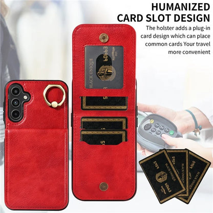 004 For Samsung Galaxy A15 5G Case Leather Litchi Texture Back Phone Cover Rotation Ring Holder