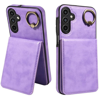 004 For Samsung Galaxy A15 5G Case Leather Litchi Texture Back Phone Cover Rotation Ring Holder