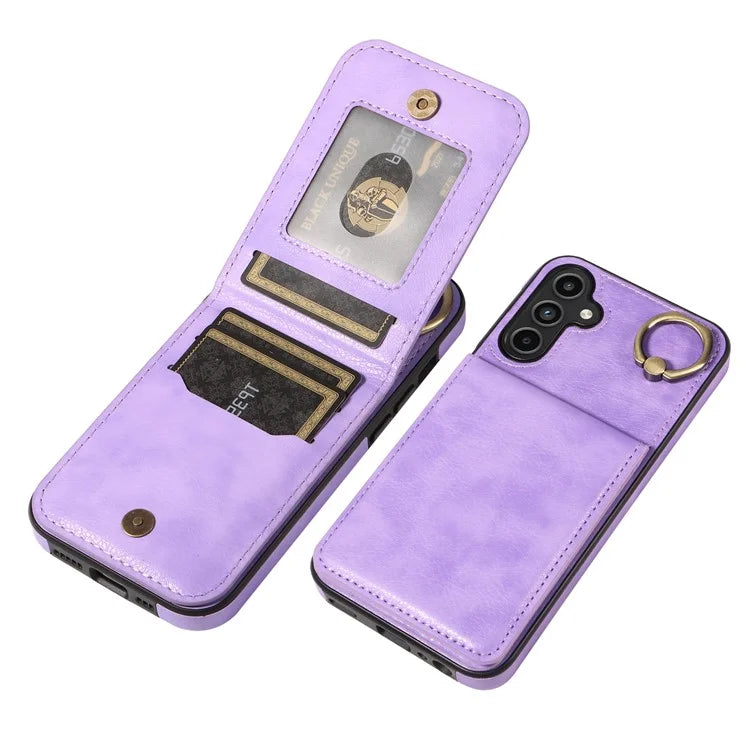 004 For Samsung Galaxy A15 5G Case Leather Litchi Texture Back Phone Cover Rotation Ring Holder