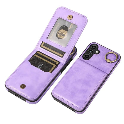 004 For Samsung Galaxy A15 5G Case Leather Litchi Texture Back Phone Cover Rotation Ring Holder