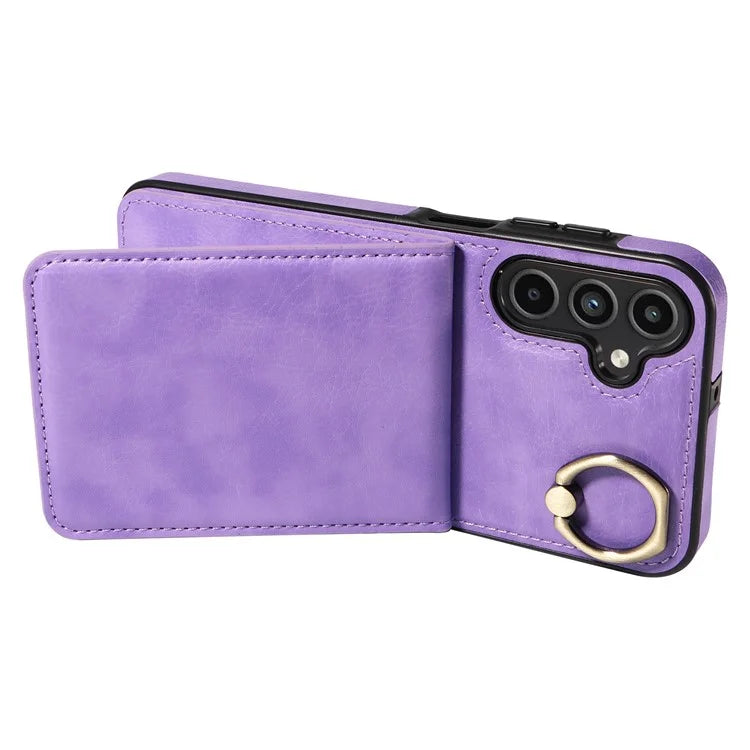 004 For Samsung Galaxy A15 5G Case Leather Litchi Texture Back Phone Cover Rotation Ring Holder