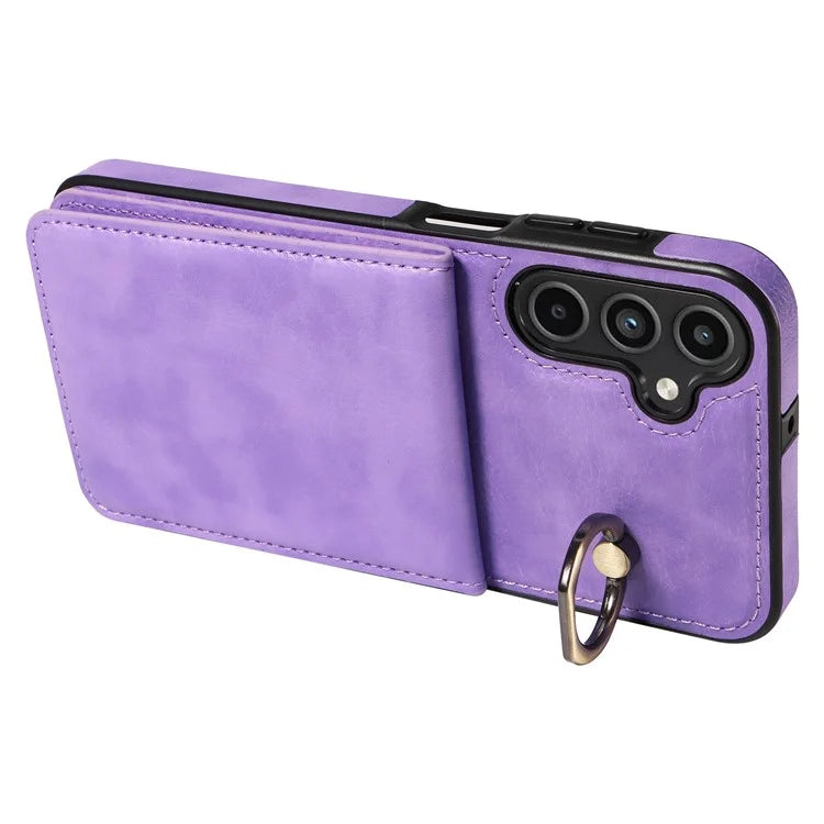 004 For Samsung Galaxy A15 5G Case Leather Litchi Texture Back Phone Cover Rotation Ring Holder