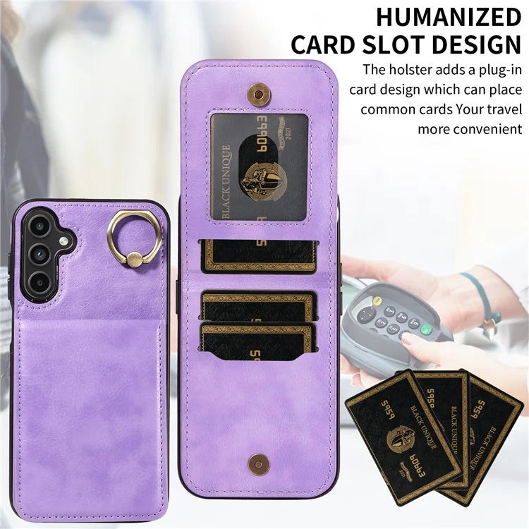 004 For Samsung Galaxy A15 5G Case Leather Litchi Texture Back Phone Cover Rotation Ring Holder