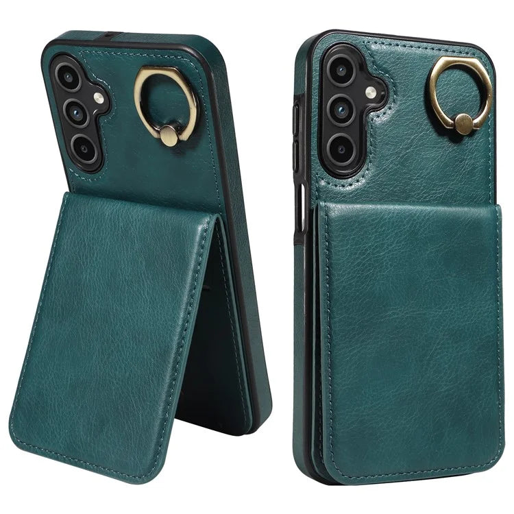 004 For Samsung Galaxy A15 5G Case Leather Litchi Texture Back Phone Cover Rotation Ring Holder