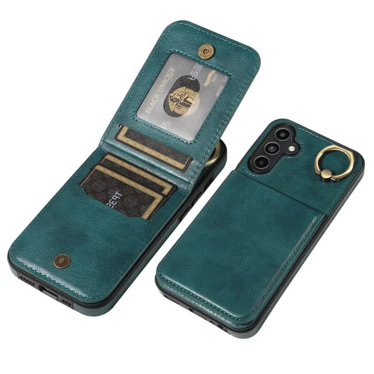 004 For Samsung Galaxy A15 5G Case Leather Litchi Texture Back Phone Cover Rotation Ring Holder