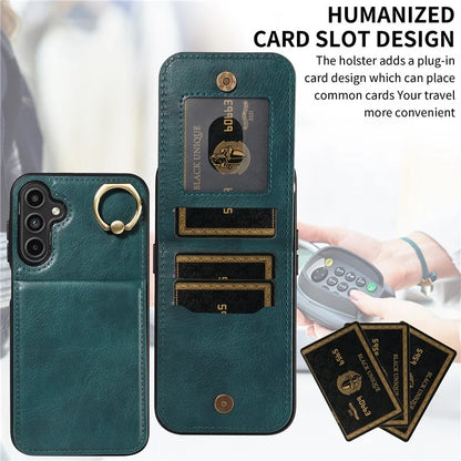 004 For Samsung Galaxy A15 5G Case Leather Litchi Texture Back Phone Cover Rotation Ring Holder