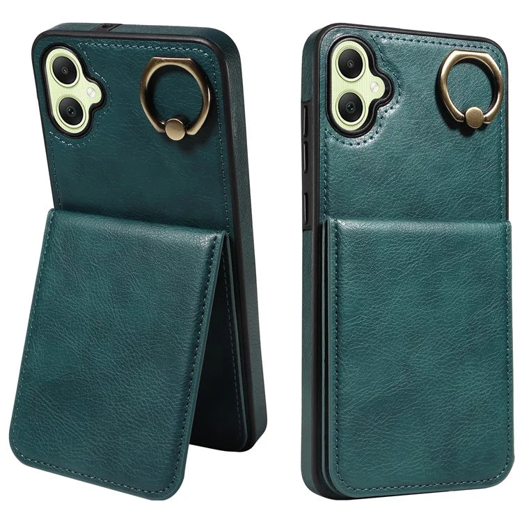 004 For Samsung Galaxy A05 4G Case Leather Coated TPU Phone Cover Kickstand Ring Holder