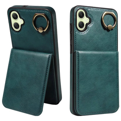 004 For Samsung Galaxy A05 4G Case Leather Coated TPU Phone Cover Kickstand Ring Holder