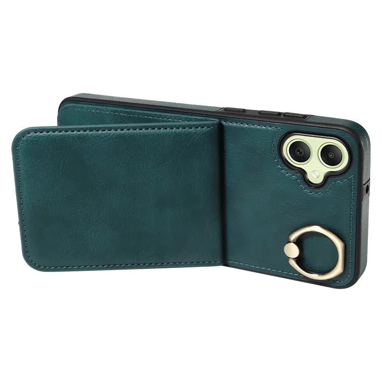 004 For Samsung Galaxy A05 4G Case Leather Coated TPU Phone Cover Kickstand Ring Holder