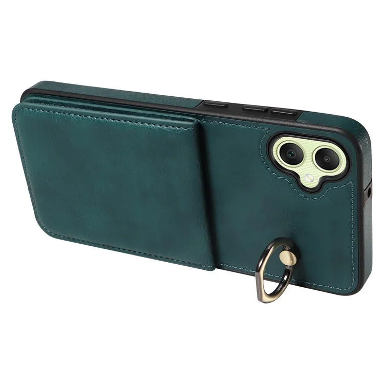 004 For Samsung Galaxy A05 4G Case Leather Coated TPU Phone Cover Kickstand Ring Holder